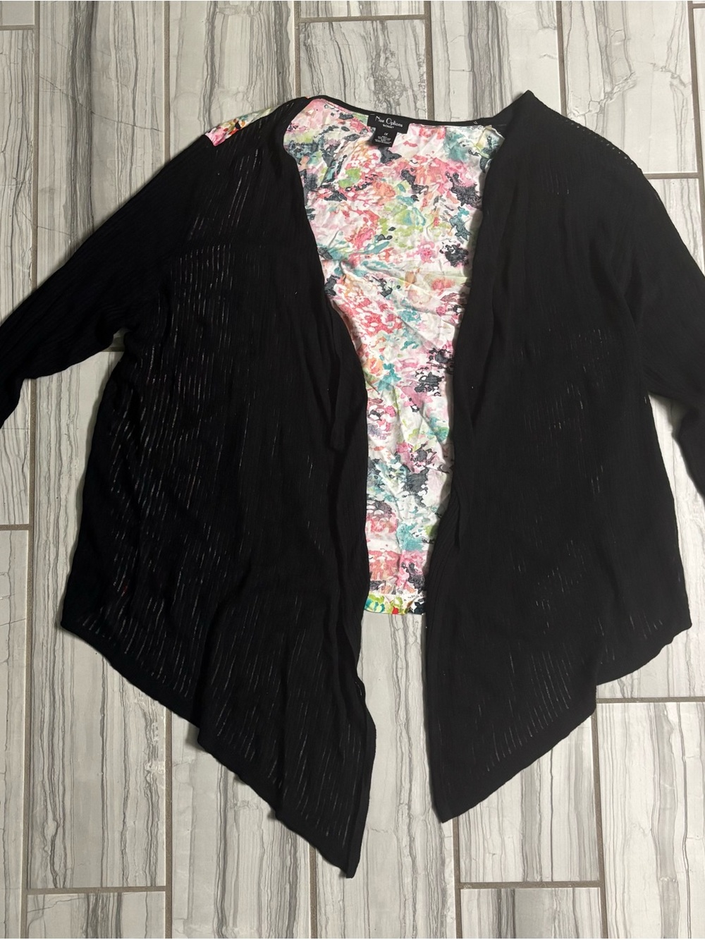 Nue Options Black Open-Front Cardigan with Floral Lining